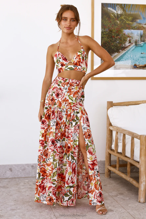 kleding Hello Molly seven wonders madeira maxirok oranje bloemen XR2L9243