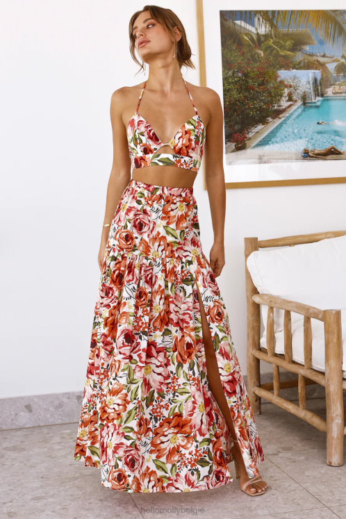 kleding Hello Molly seven wonders madeira maxirok oranje bloemen XR2L9243