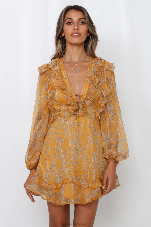 kleding Hello Molly samengebonden jurk mosterd XR2L7654