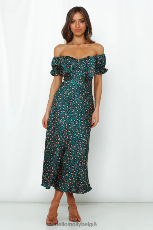kleding Hello Molly spiced ginger medley maxi-jurk groen luipaard XR2L7152