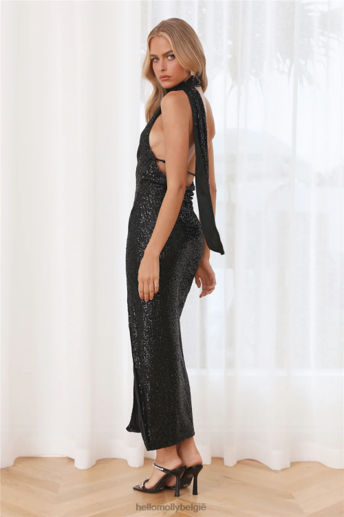 kleding Hello Molly alle ogen gericht op haar zwarte midi-jurk met pailletten XR2L5458