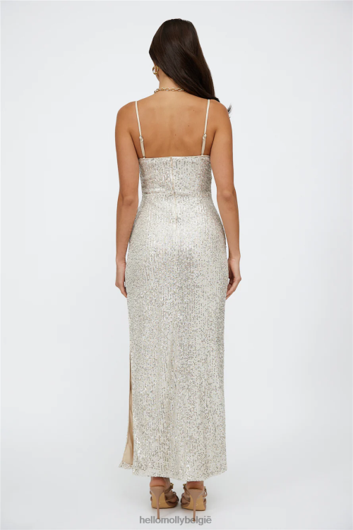 kleding Hello Molly disco dansende maxi jurk beige pailletten XR2L6456