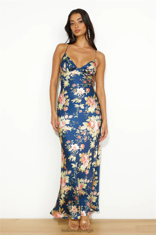 kleding Hello Molly Blooming Passions satijnen maxi-jurk marineblauw XR2L5949