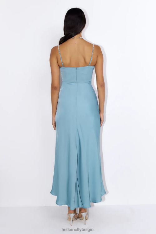 kleding Hello Molly bijzondere details satijnen maxi-jurk blauw XR2L5884