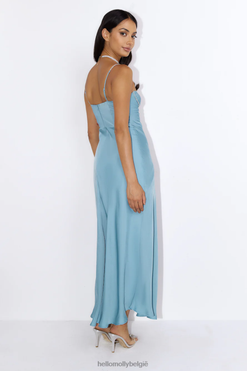 kleding Hello Molly bijzondere details satijnen maxi-jurk blauw XR2L5884