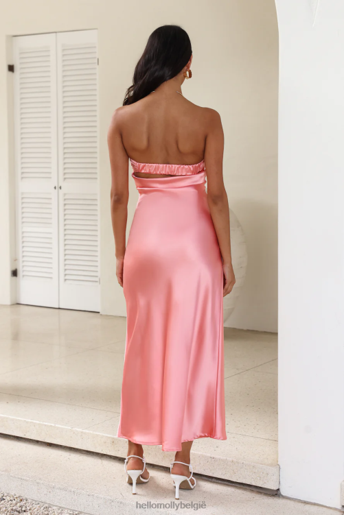 kleding Hello Molly gebonden verbinding satijnen maxi-jurk roze XR2L5763