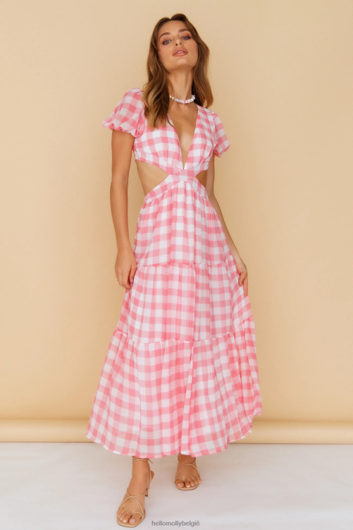 kleding Hello Molly gingham fantasy maxi jurk roze XR2L6837