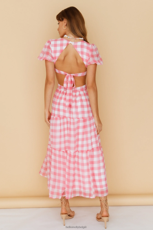 kleding Hello Molly gingham fantasy maxi jurk roze XR2L6837
