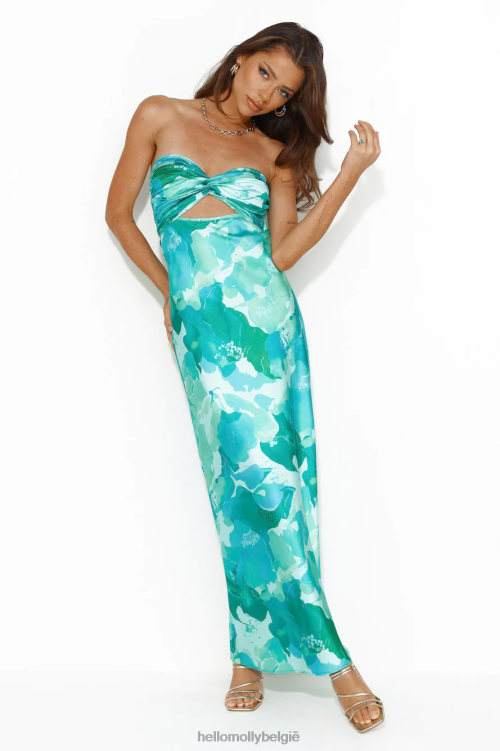 kleding Hello Molly kleur bloom strapless satijnen maxi jurk groen XR2L5619