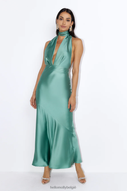 kleding Hello Molly luxe evenementen satijnen maxi-jurk salie XR2L5882