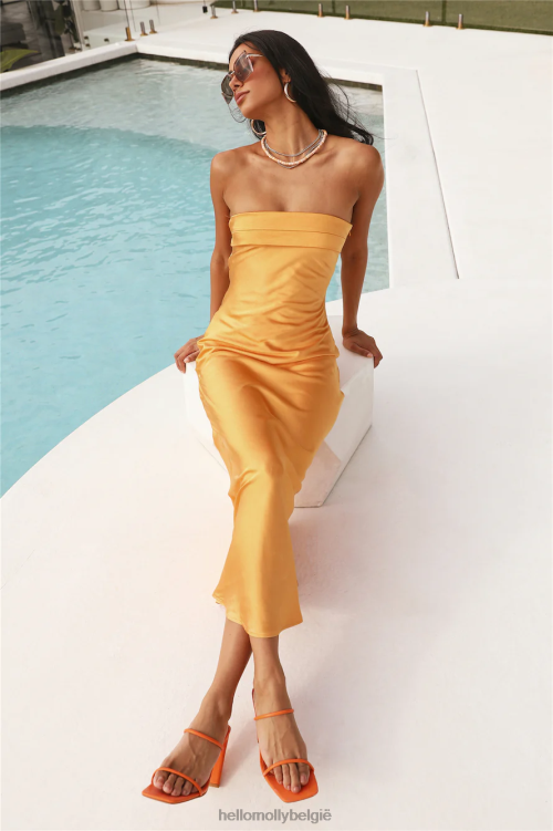 kleding Hello Molly run to the top satijnen maxi-jurk goudkleurig XR2L6670