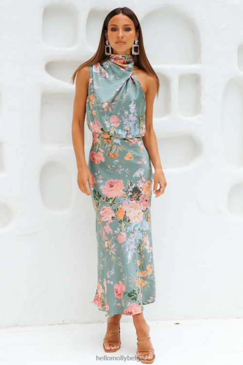 kleding Hello Molly switch me satijnen maxi jurk groen XR2L6520