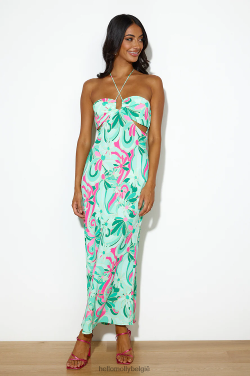 kleding Hello Molly zomerse sfeer maxi jurk groen XR2L6243