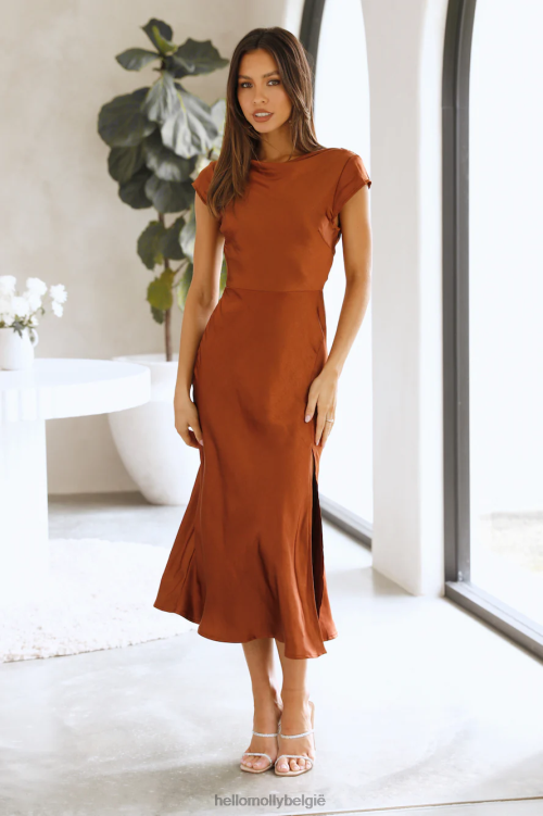 kleding Hello Molly Get in Formation satijnen midi-jurk bruin XR2L6577