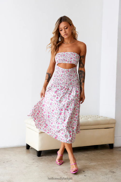kleding Hello Molly Plukbloemen midi-jurk roze XR2L5255