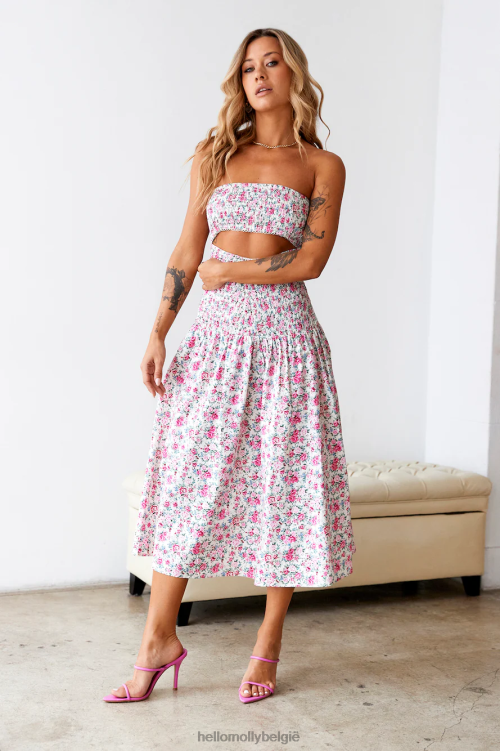 kleding Hello Molly Plukbloemen midi-jurk roze XR2L5255