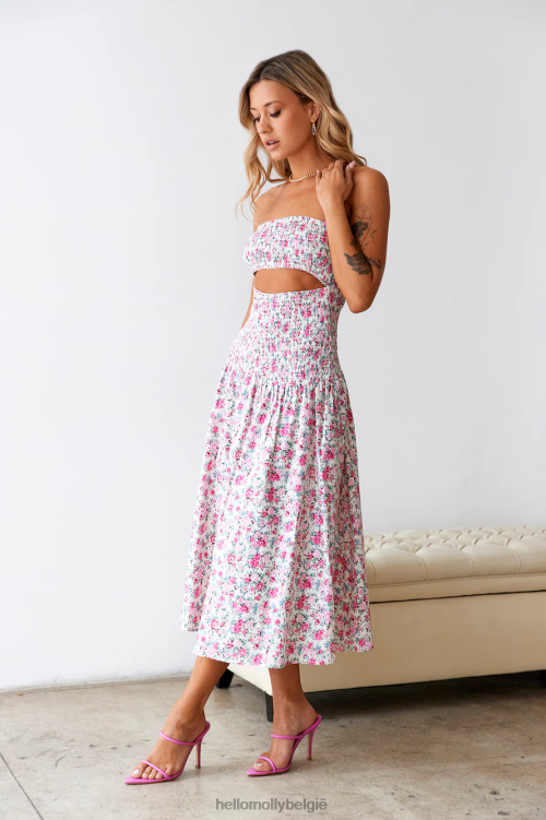 kleding Hello Molly Plukbloemen midi-jurk roze XR2L5255