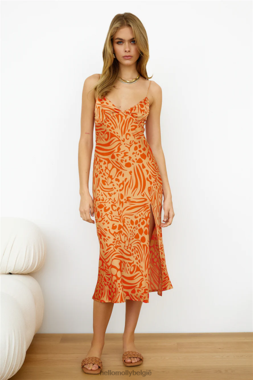 kleding Hello Molly Sunday Escape midi-jurk oranje XR2L5269