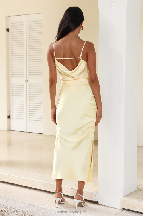 kleding Hello Molly blijf glanzende satijnen midi-jurk geel XR2L4042