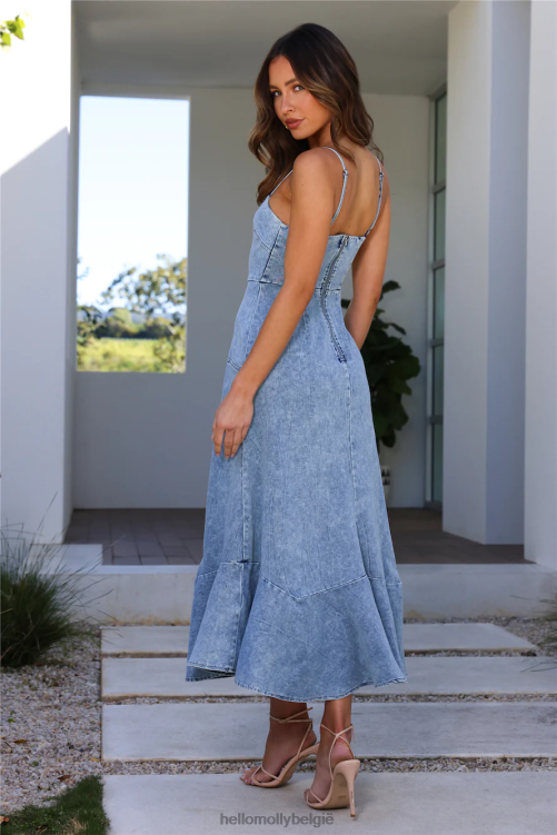 kleding Hello Molly club chills denim midi-jurk blauw XR2L5037