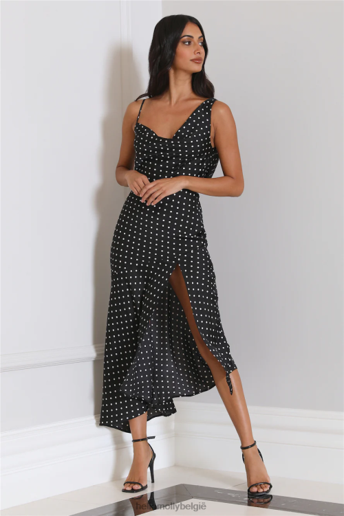 kleding Hello Molly dotted moment satijnen midi-jurk met stippen zwart XR2L3896