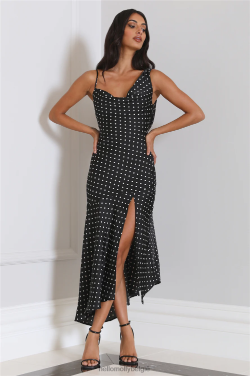 kleding Hello Molly dotted moment satijnen midi-jurk met stippen zwart XR2L3896