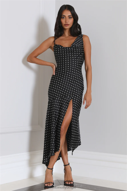 kleding Hello Molly dotted moment satijnen midi-jurk met stippen zwart XR2L3896