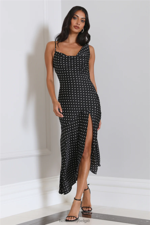 kleding Hello Molly dotted moment satijnen midi-jurk met stippen zwart XR2L3896
