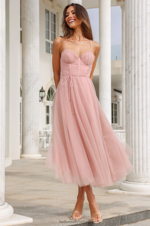 kleding Hello Molly dwalen in de lichte tule midi-jurk blush XR2L4005