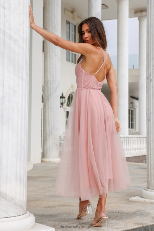 kleding Hello Molly dwalen in de lichte tule midi-jurk blush XR2L4005