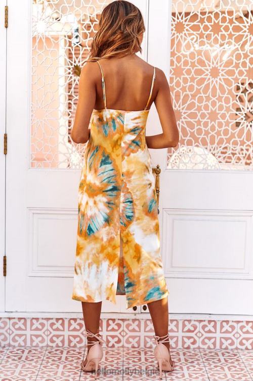 kleding Hello Molly een split beslissing midi-jurk oranje multi XR2L3681