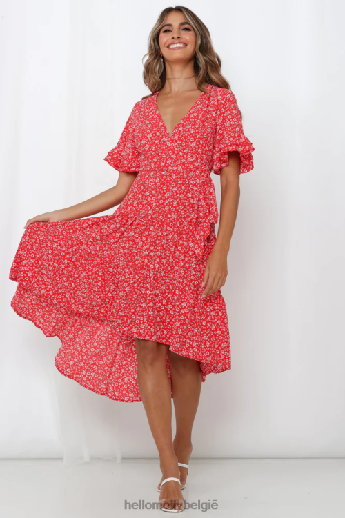 kleding Hello Molly giving me good vibes midi-jurk rood XR2L5415