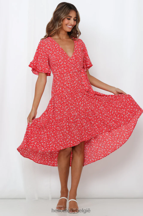 kleding Hello Molly giving me good vibes midi-jurk rood XR2L5415