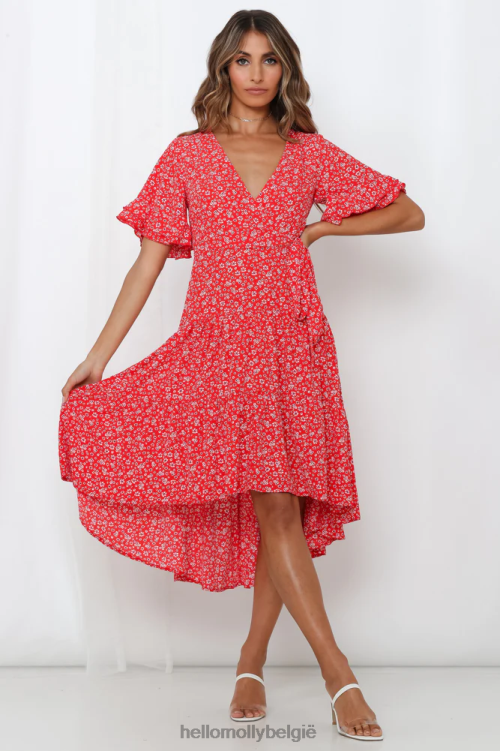 kleding Hello Molly giving me good vibes midi-jurk rood XR2L5415