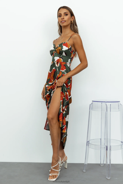 kleding Hello Molly jij bent mijn wereld midi-jurk groen XR2L3852