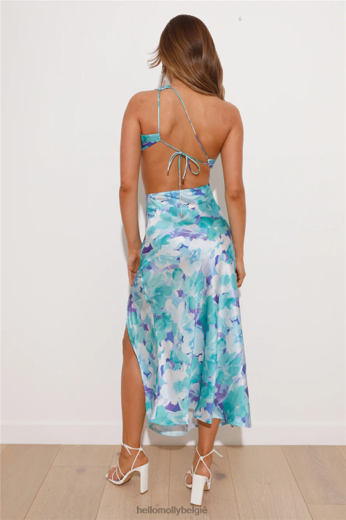 kleding Hello Molly kleur splash satijnen midi-jurk blauw XR2L5282