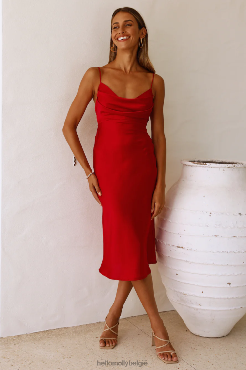 kleding Hello Molly nieuwste midi-jurk aan de zijkant rood XR2L3626