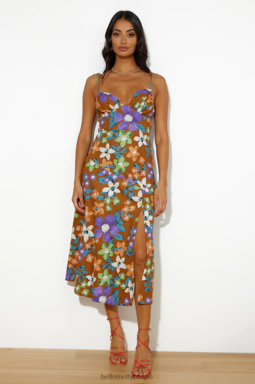 kleding Hello Molly oase van liefde midi-jurk bruin XR2L5142