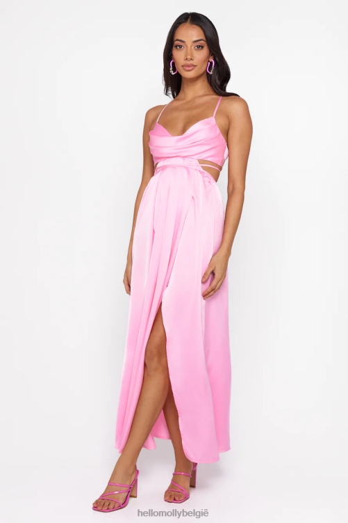 kleding Hello Molly reveal your mind satijnen midi-jurk roze XR2L5182