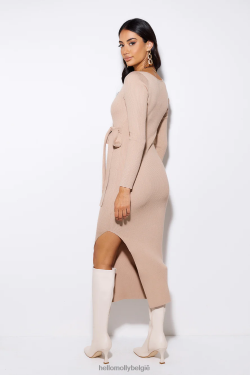 kleding Hello Molly seizoensstijl geribbelde midi-jurk beige XR2L5339
