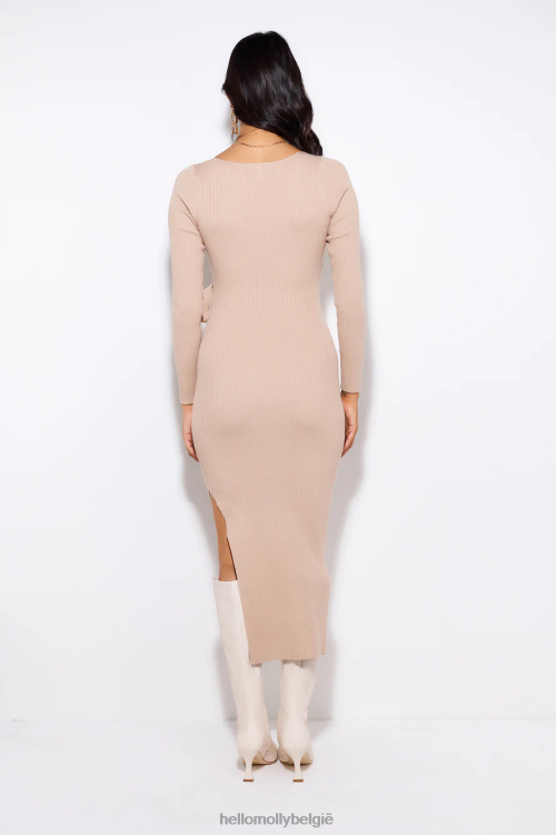 kleding Hello Molly seizoensstijl geribbelde midi-jurk beige XR2L5339