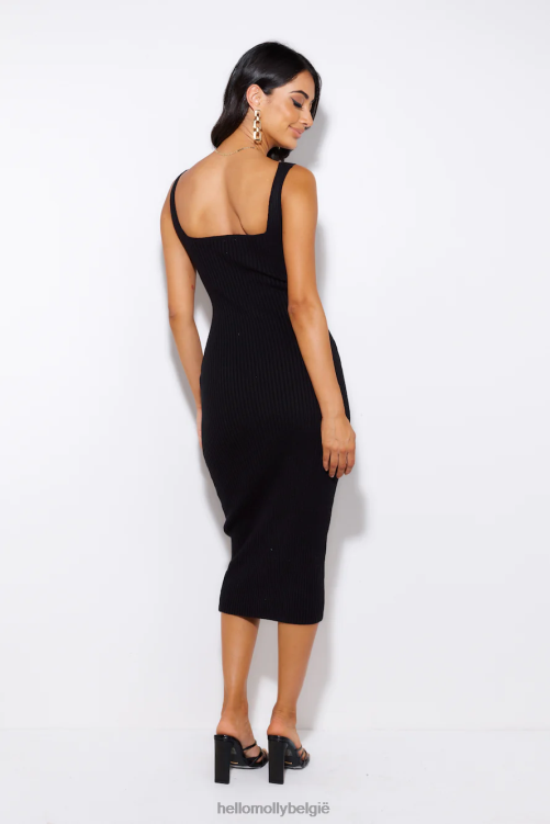 kleding Hello Molly simple love geribbelde midi-jurk zwart XR2L5370