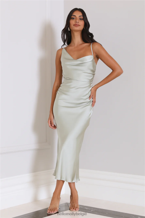 kleding Hello Molly zijdezachte satijnen midi-jurk salie XR2L3856