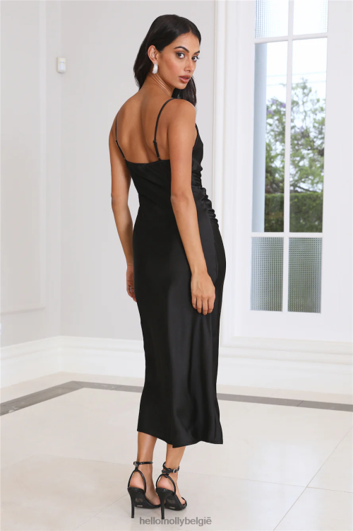 kleding Hello Molly zijdezachte satijnen midi-jurk zwart XR2L3956