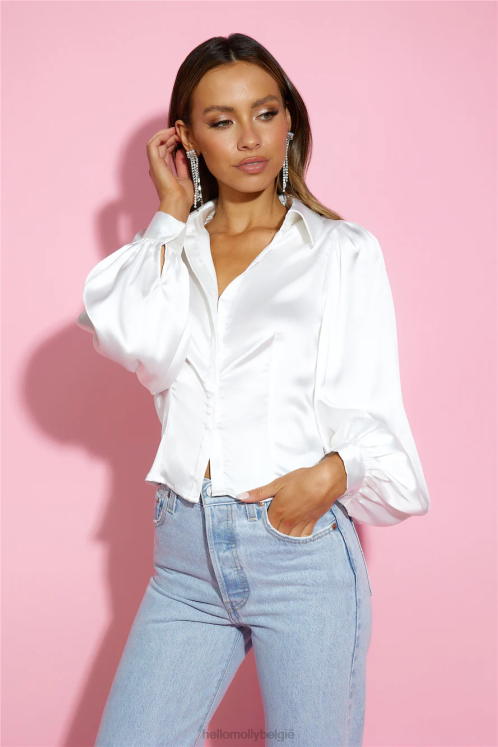 kleding Hello Molly go smooth satijnen crop-shirt wit XR2L8994