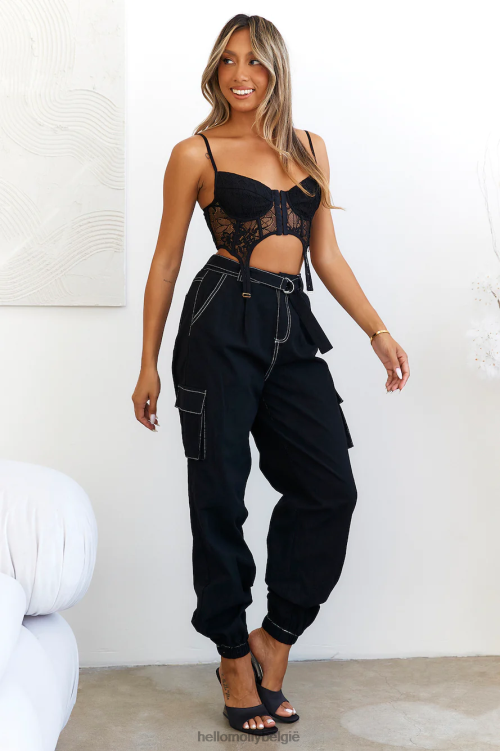 kleding Hello Molly Burning Words kanten kousenband corset top zwart XR2L8123