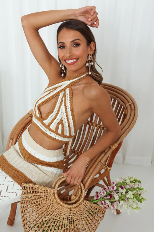 kleding Hello Molly Ik hou van deze Vibes crop camel XR2L8370