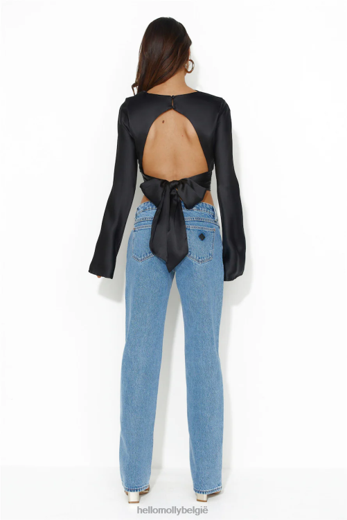 kleding Hello Molly Nights to Glow satijnen crop top met lange mouwen zwart XR2L8500