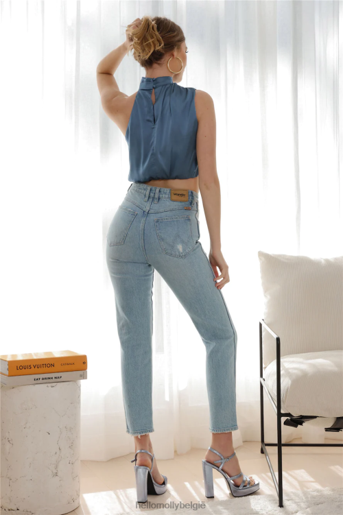 kleding Hello Molly blijf geduldig crop blauw XR2L8020