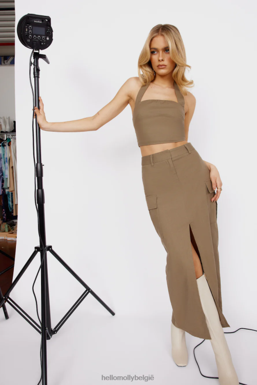 kleding Hello Molly fashionista's alleen crop top kaki XR2L7956